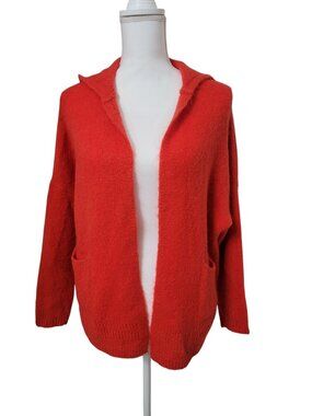 Nais Size Unknown Bright Poppy Orange/Red Mohair Blend Open Cardigan with Hoodie
